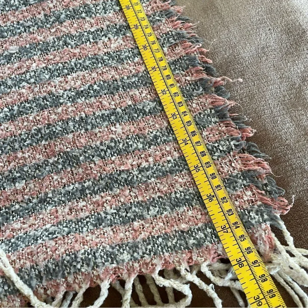 Striped Sherpa-Like Thick Knit Wrap/ Scarf with Long Tassels